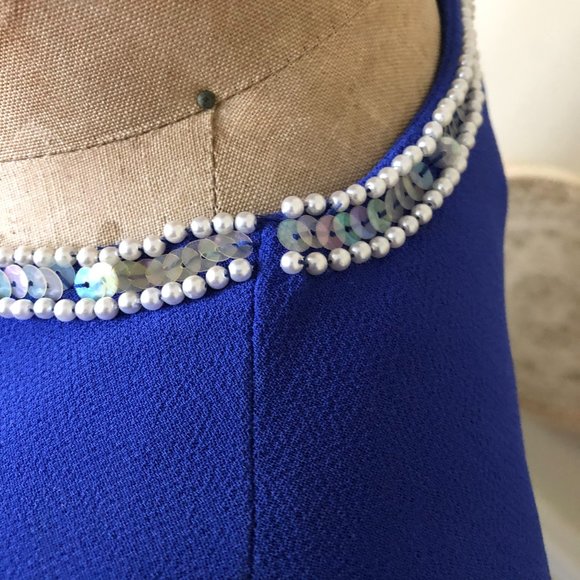 SOLD Vintage 1980s Blue Beaded Sequin Shift Dress - Picture 6 of 7